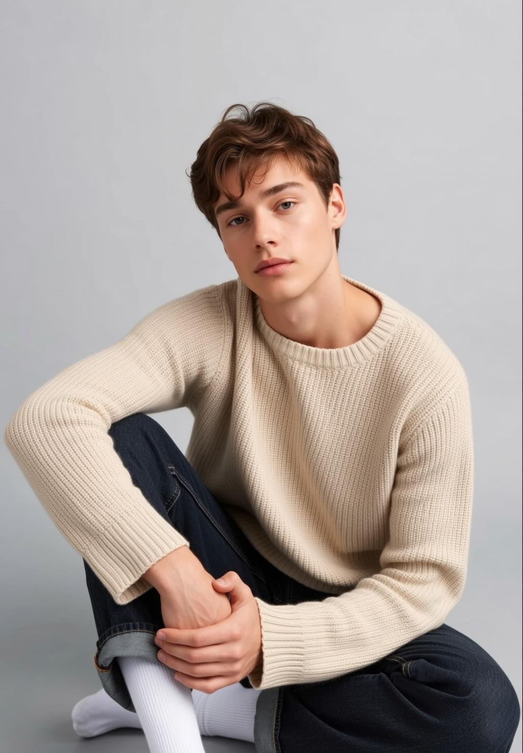 Cream Sweater Studio Portrait