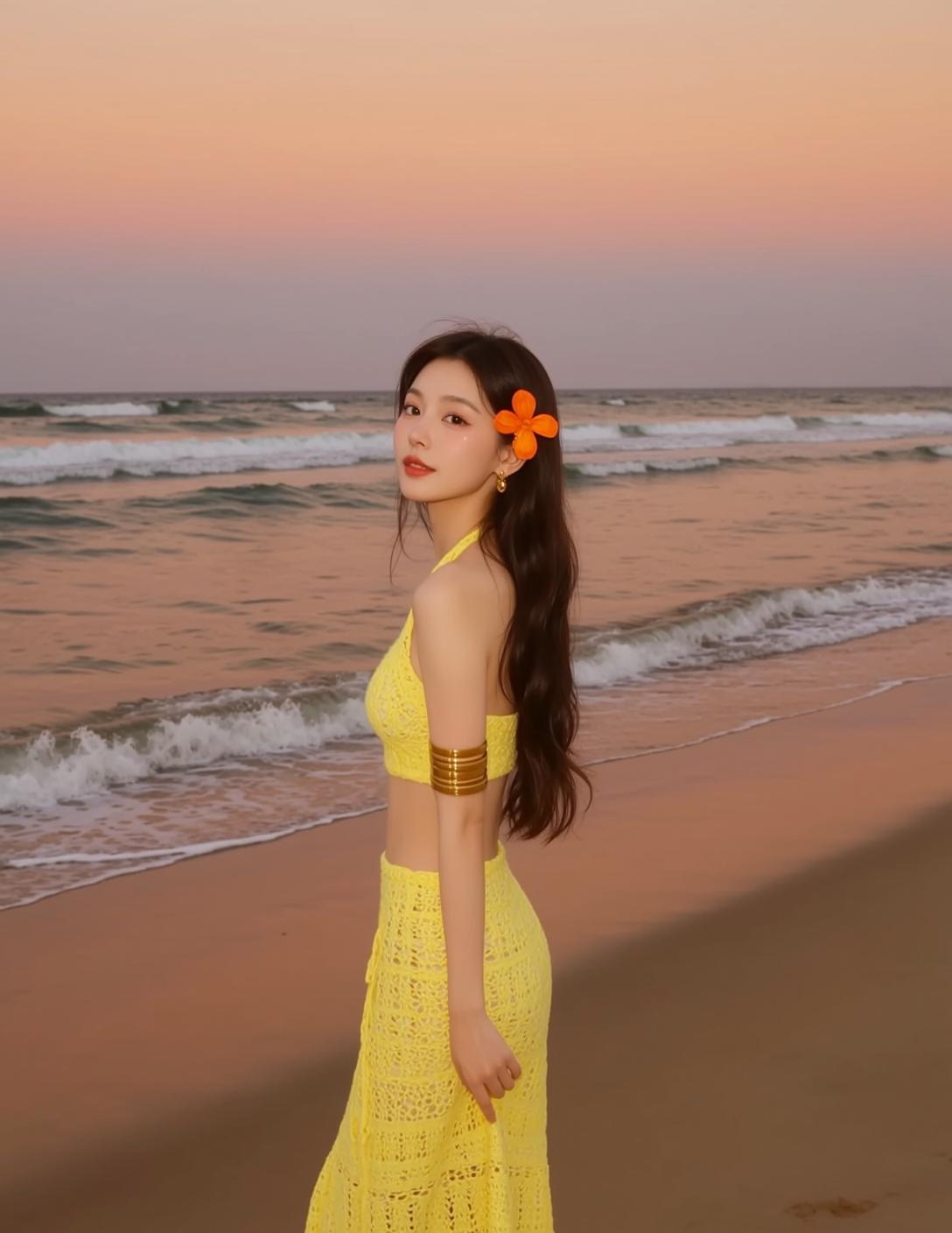 Yellow Crochet Beach Sunset Look