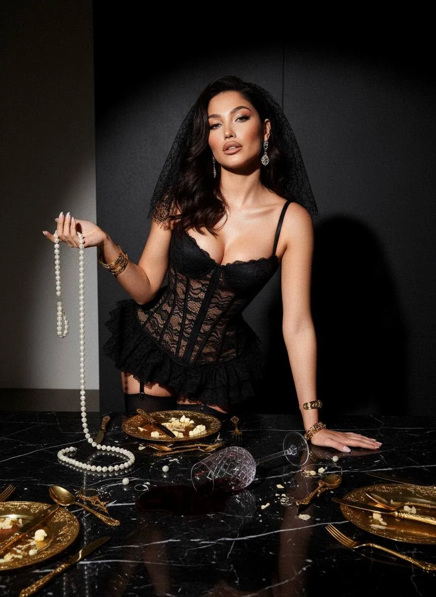 Earrings And Bracelets In Corset Portrait
