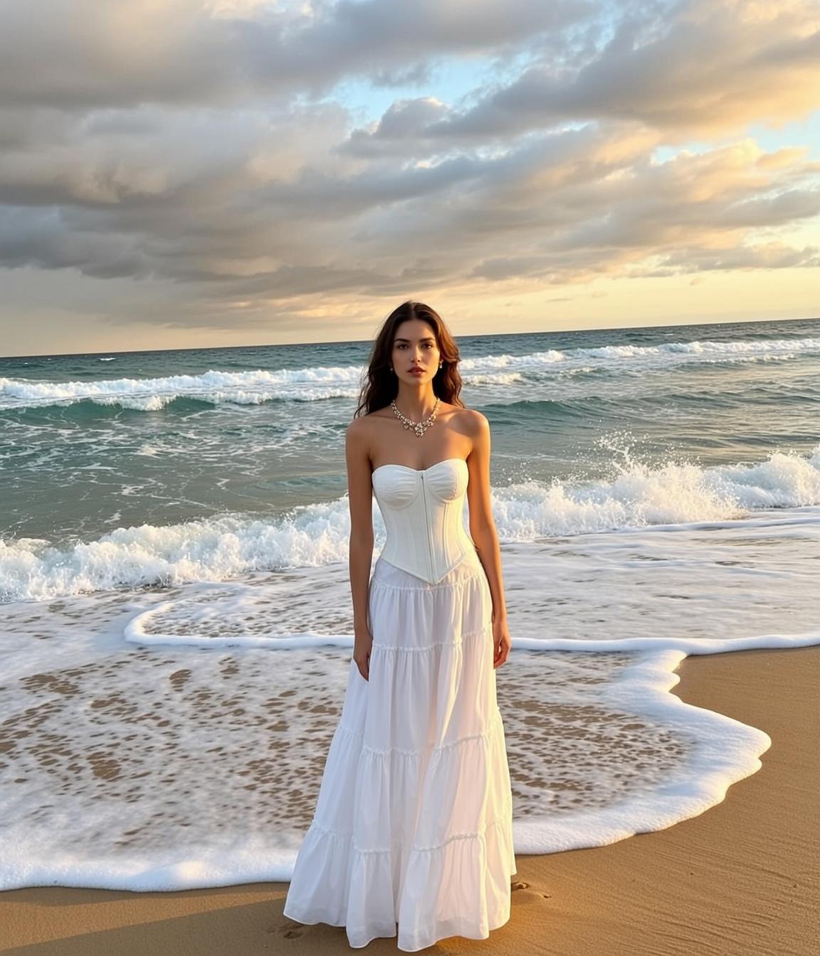 White Corset Beach Sunset Dress