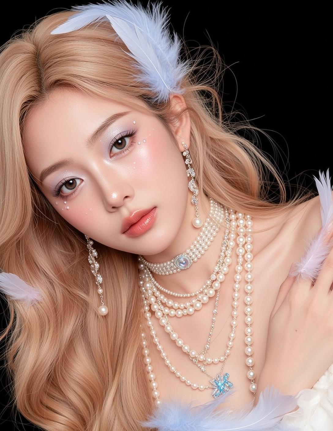 Pearl Top Blue Feathers