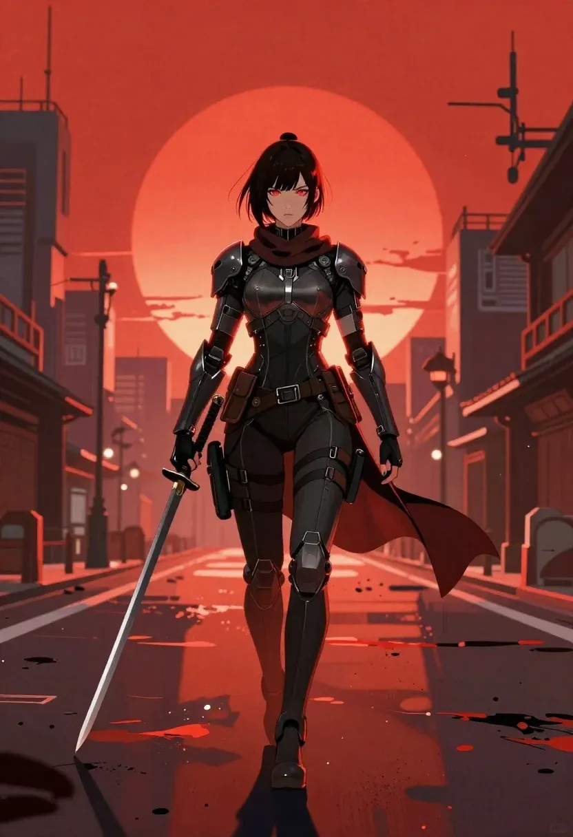 Digital Illustration Futuristic Female Warrior Walking Confidently Toward The Viewer