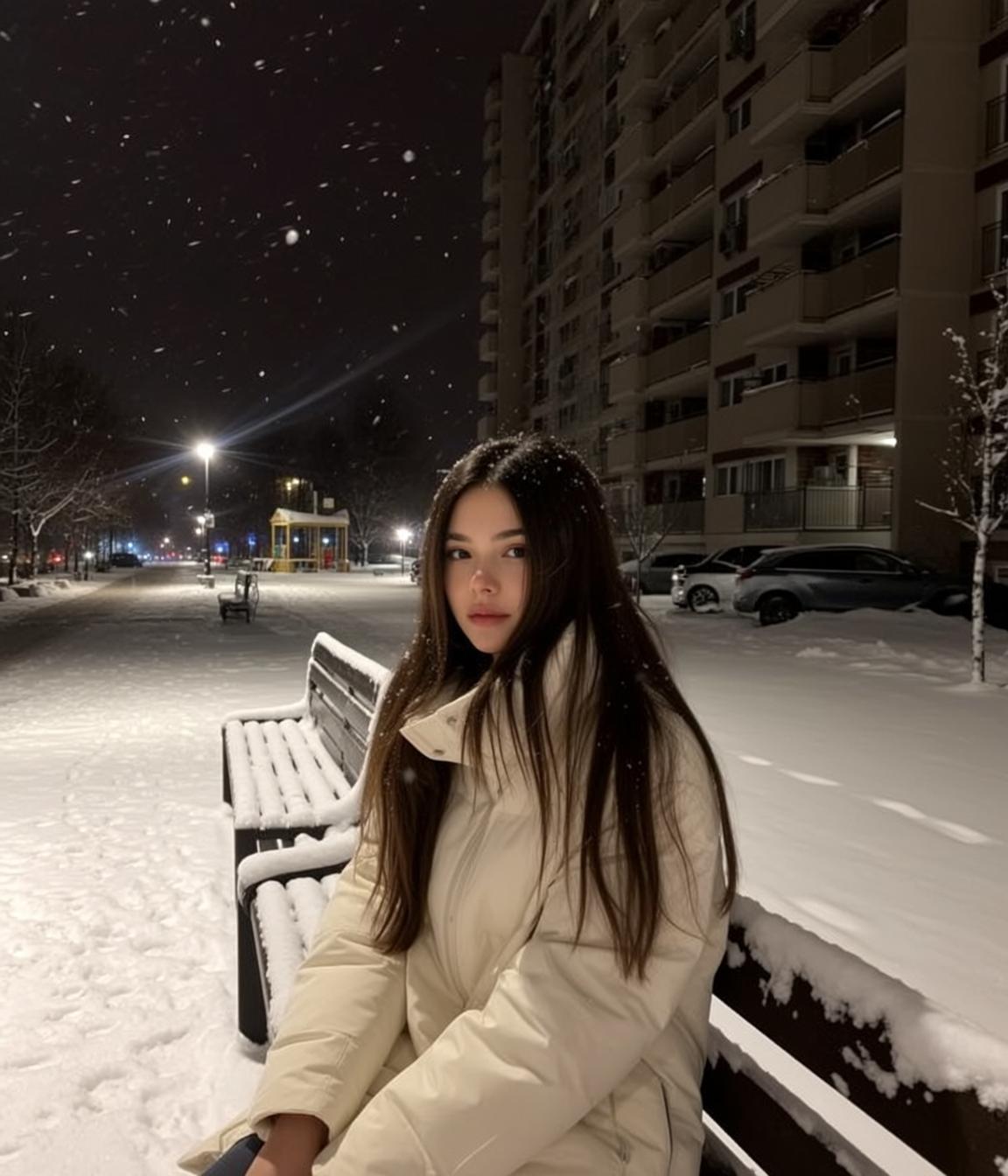 Explore Seated Snow-covered Park Bench Facing Slightly