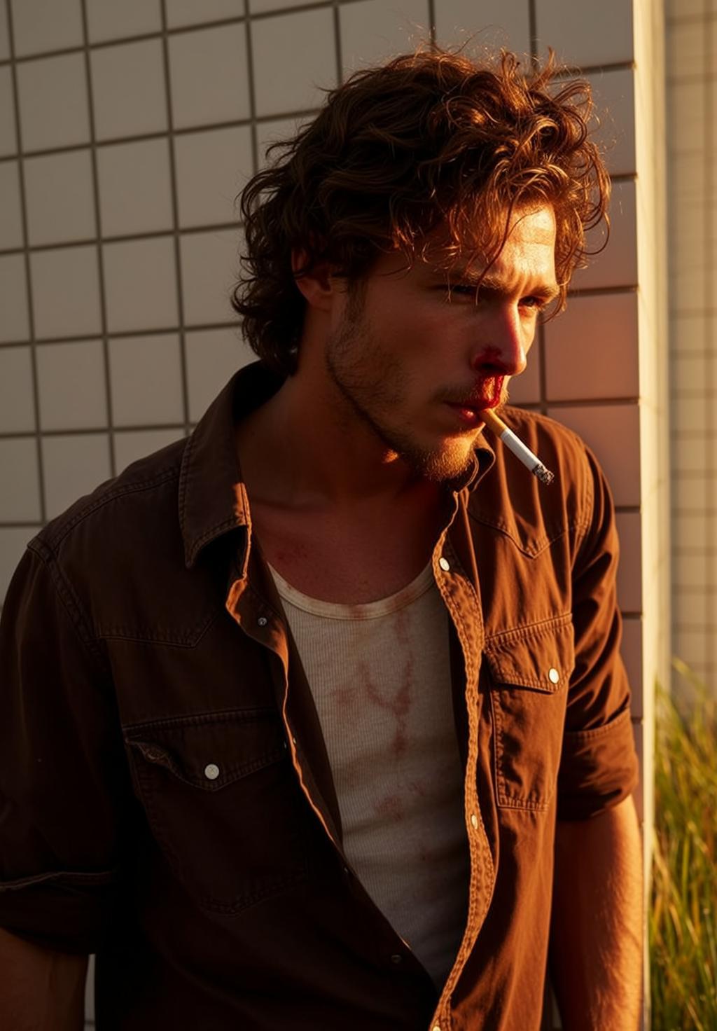Young Medium Length Wavy Brown Fair Stubble