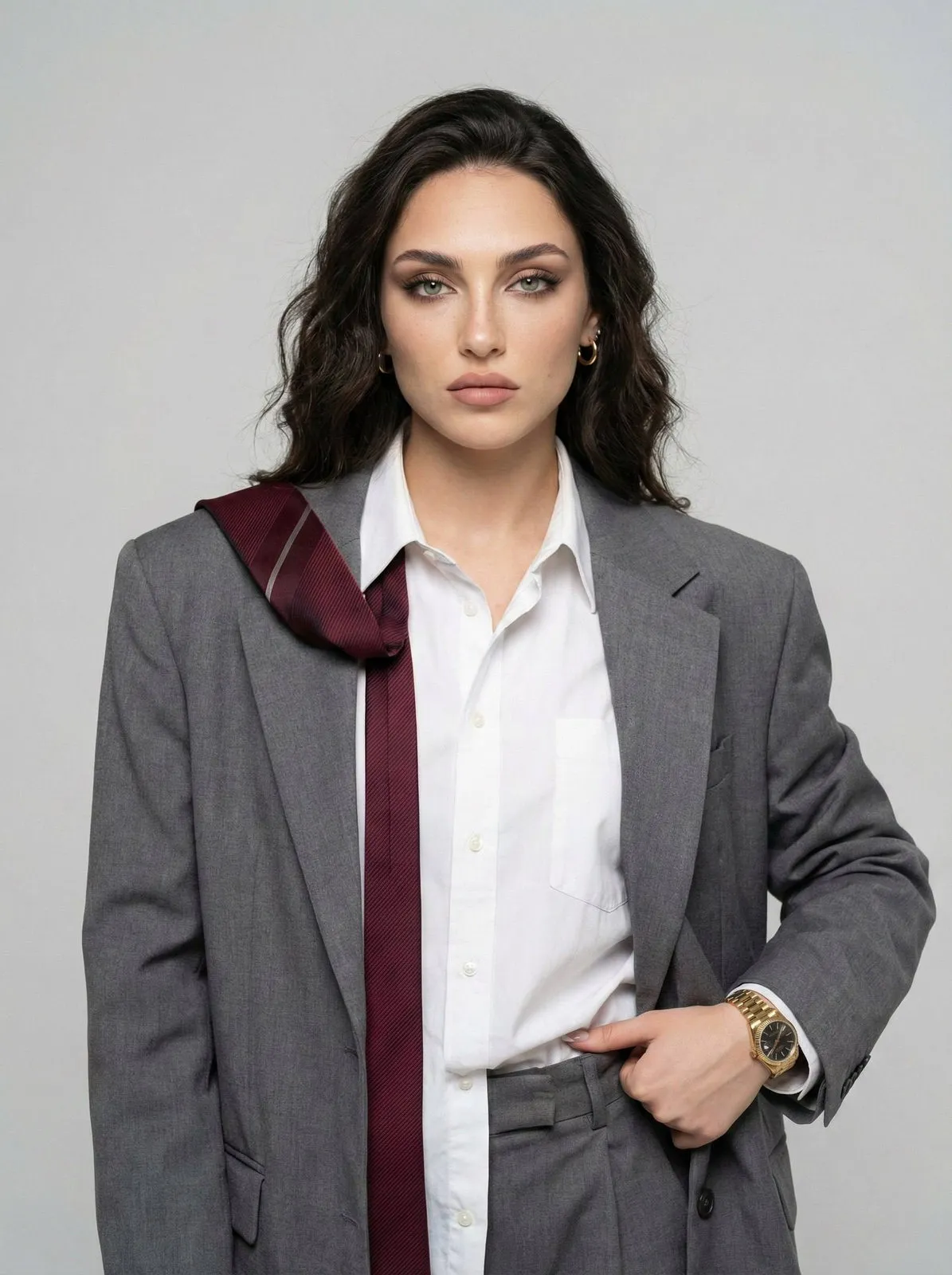 Makeup And Earrings And Watch In Studio Portrait