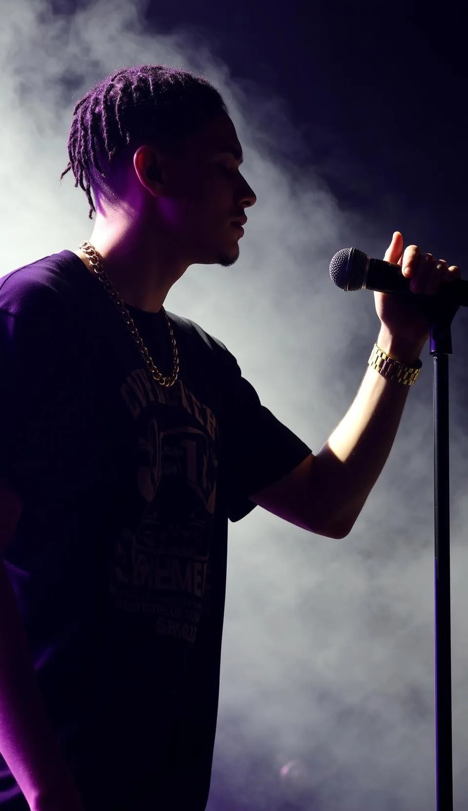 Explore Medium Captures Profile Holding Microphone His
