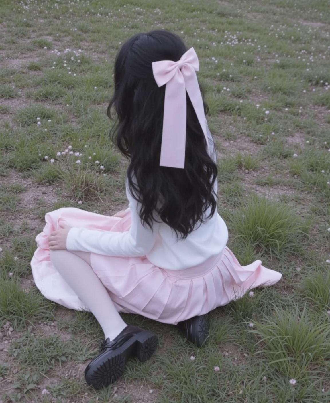 Pink Skirt Field Bow Pose
