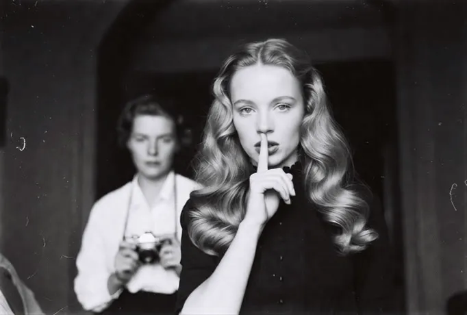 Vintage Film Shush Gesture With Camera