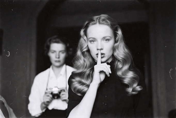 Vintage Film Shush Gesture With Camera