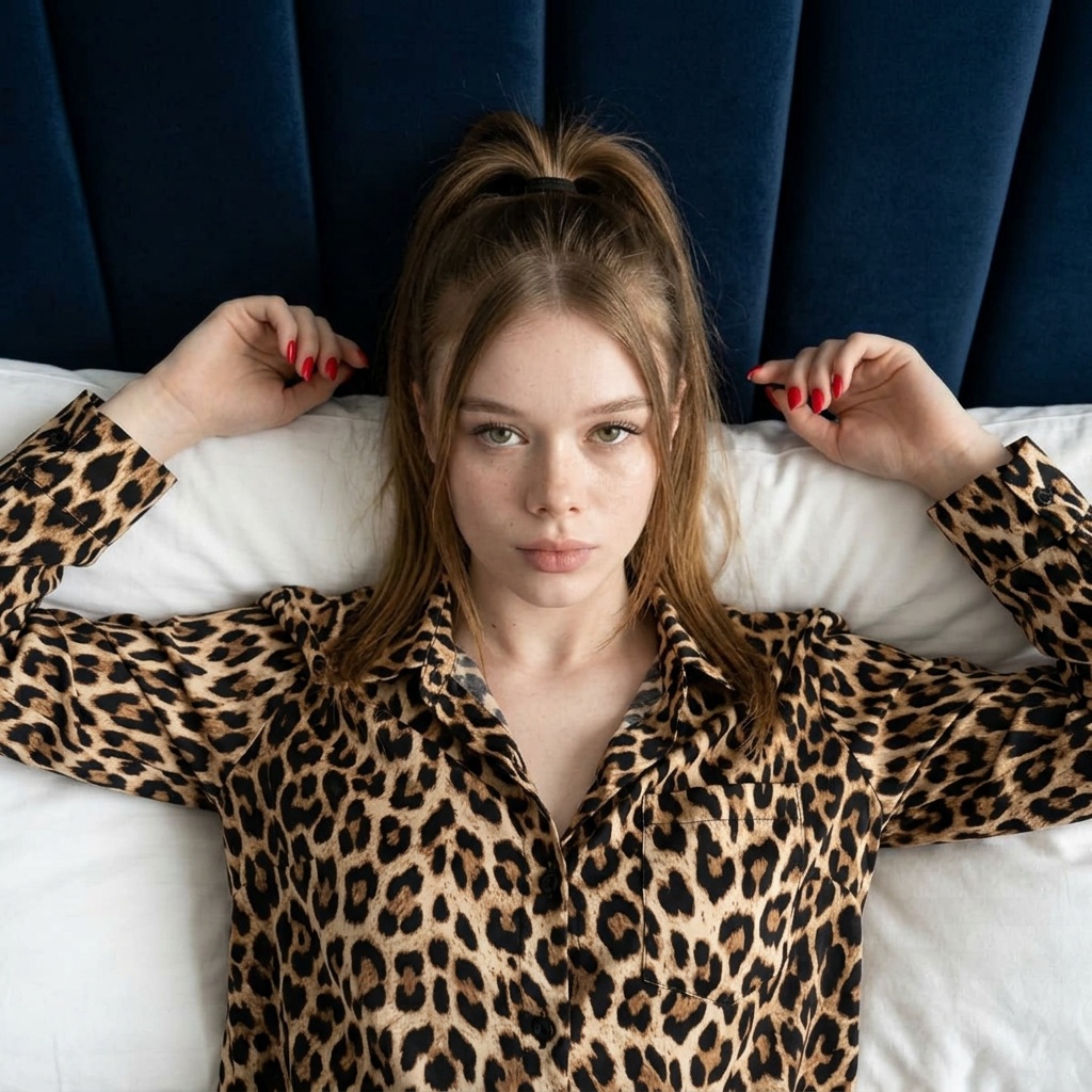 Leopard Print Shirt On Bed High Angle