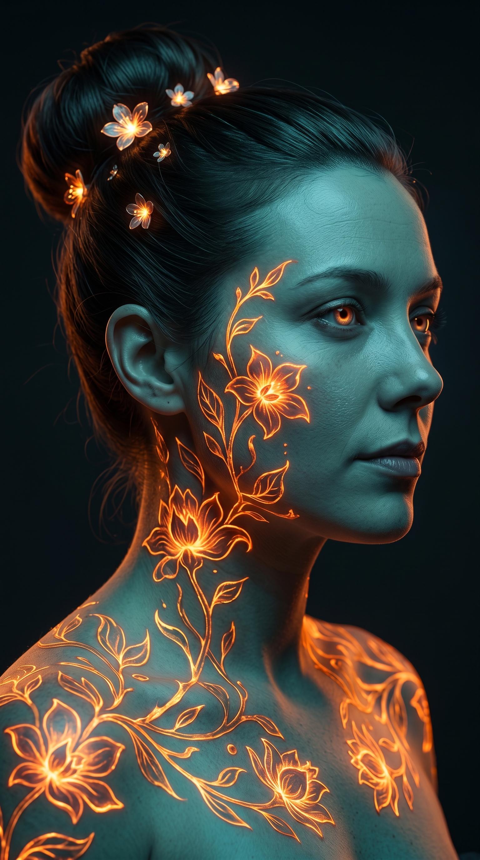 Bioluminescent Cyber Flora Portrait