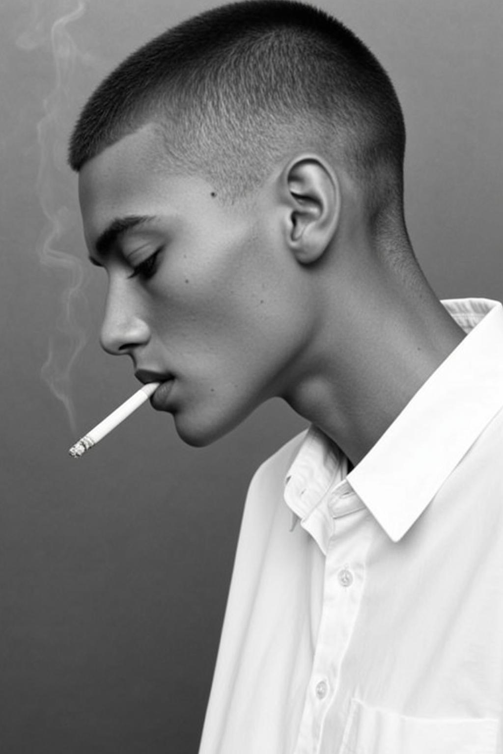 Black And White Medium Shot Profile Portrait Young Man With