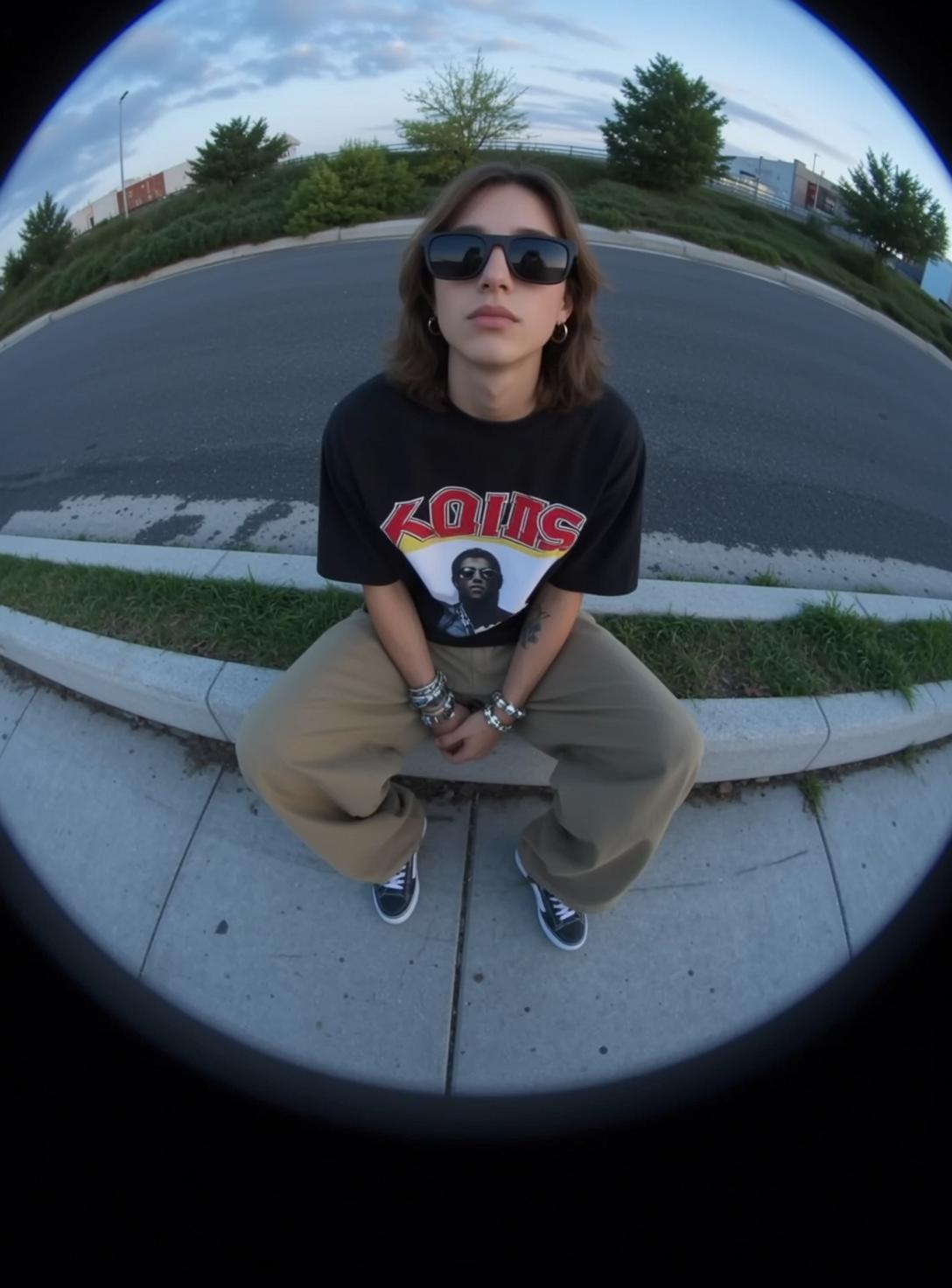 Fisheye Young Medium Length Brown Hair Wavy