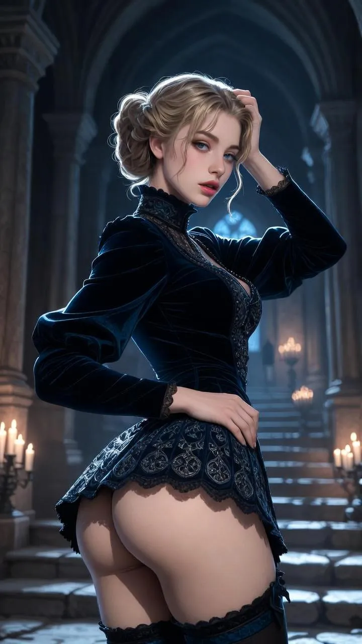 Gothic Cathedral Portrait Dark Velvet Bodice Lace