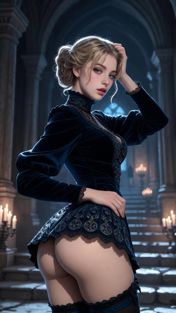Gothic Cathedral Portrait Dark Velvet Bodice Lace