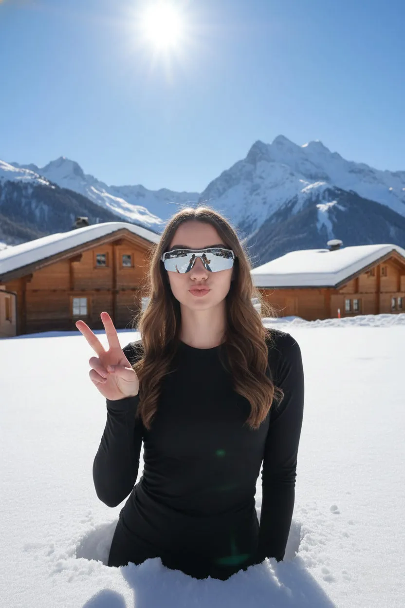Sunlit Snow Portrait With Peace Sign