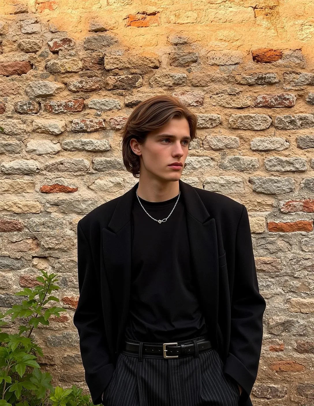 Necklace With Black Slightly Oversized Blazer