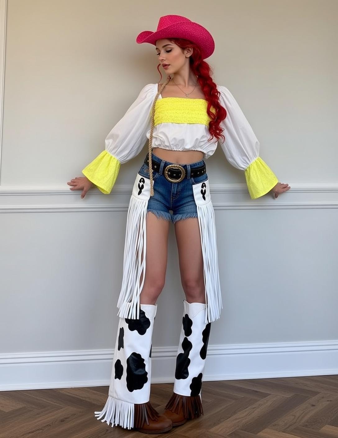 White Fringe Chaps Indoor Pose