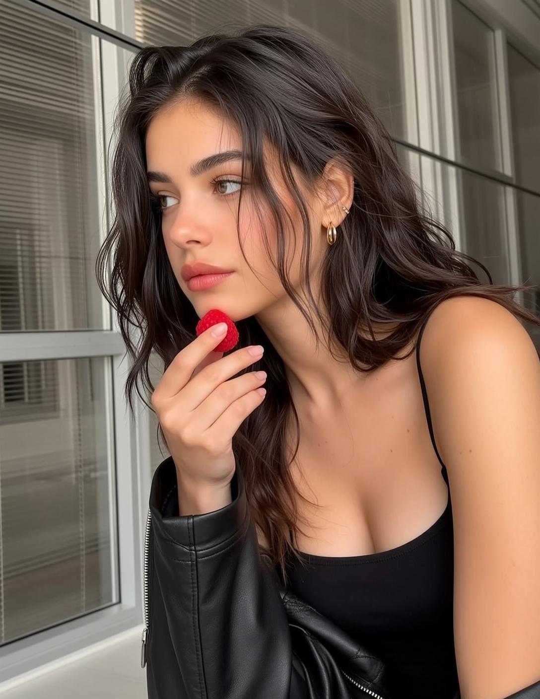 Leather Jacket Raspberry Pose