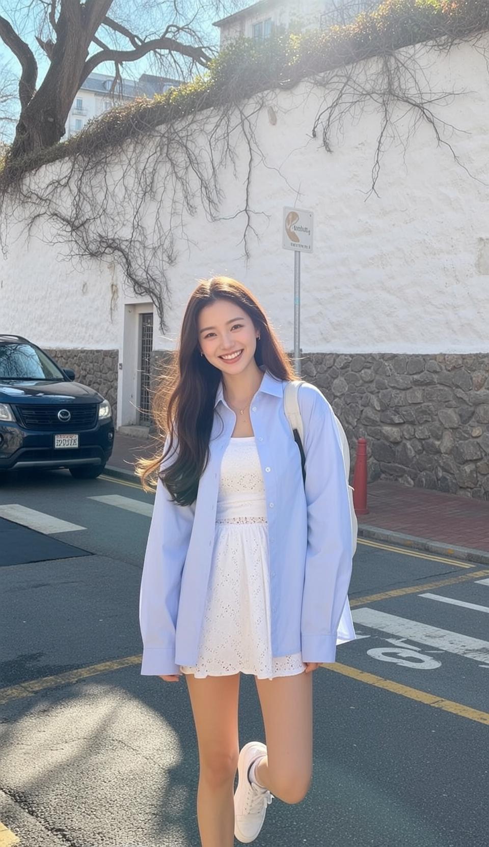 White Dress Vine Wall Outfit