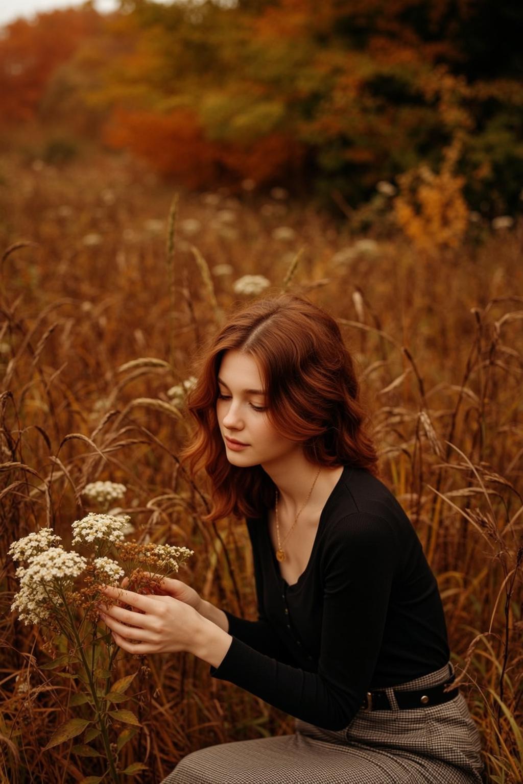 Auburn Hair Wildflower Field