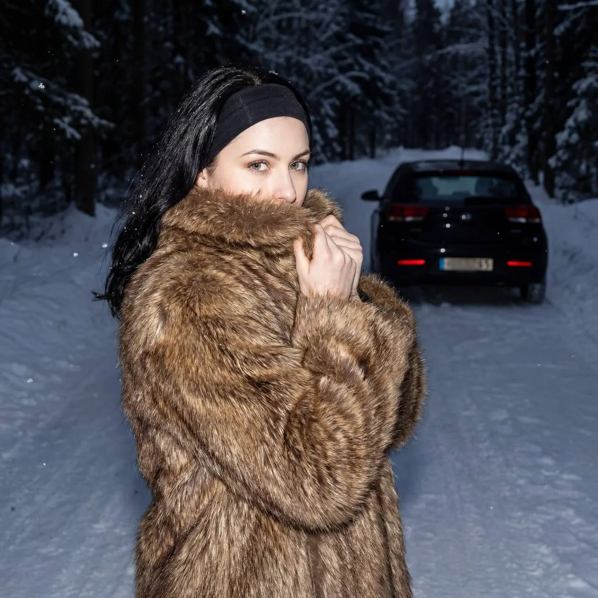 Fur Coat Snow Road