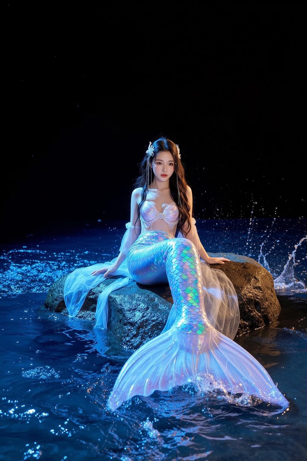 Mermaid Rock Blue Water Pose