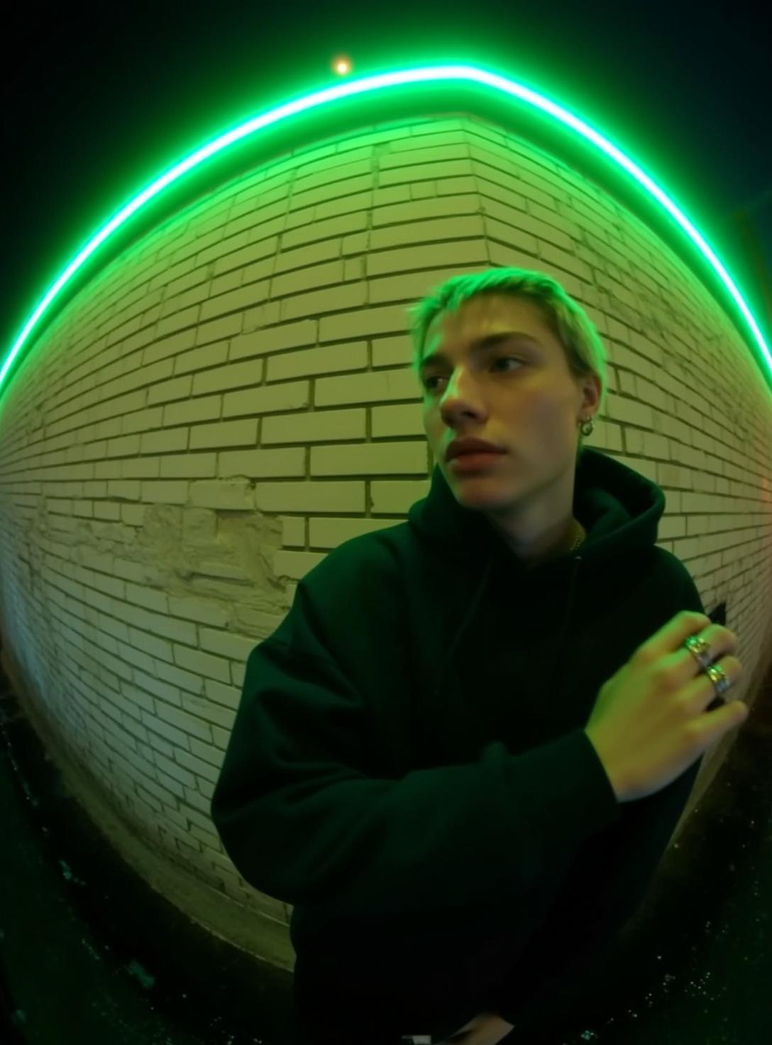 Green Hair Night Brick Wall