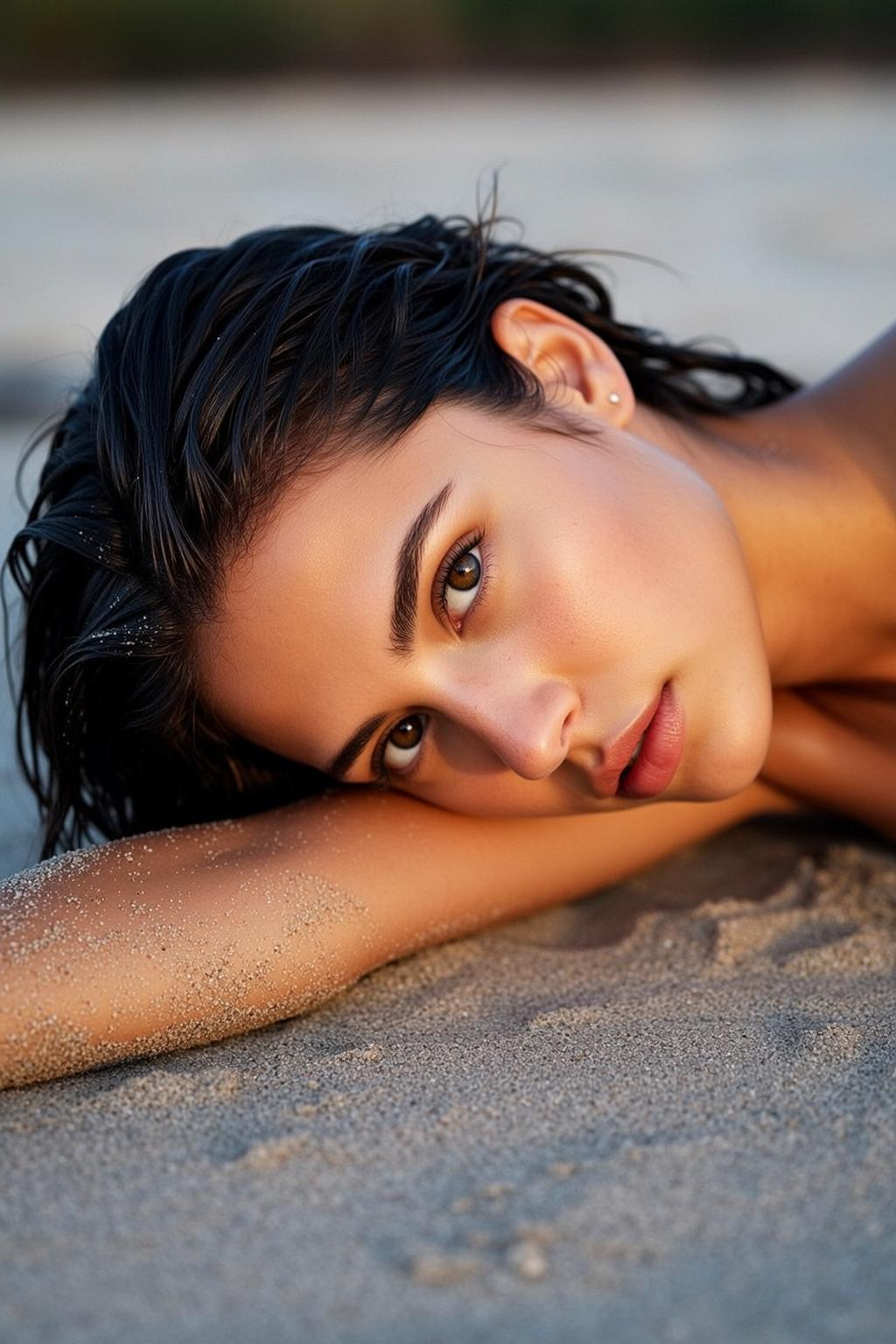 Golden Hour Beach Sand Pose