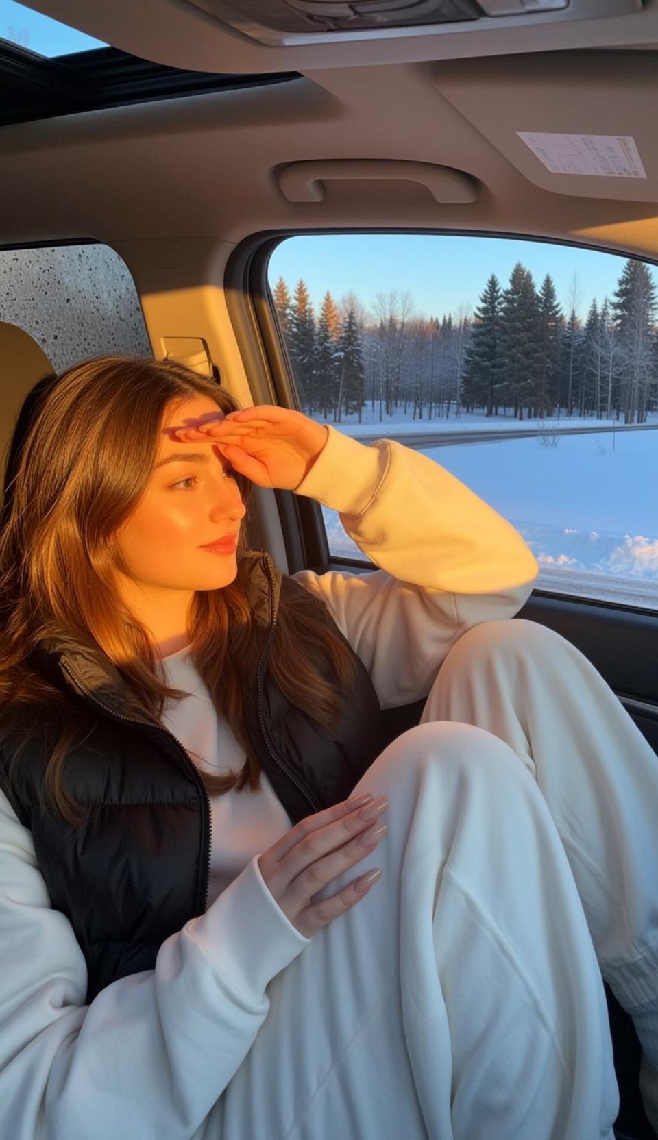 Explore Seated Inside Car Her Body Angled