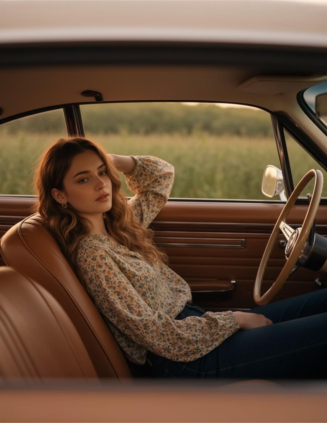 Floral Blouse Vintage Car