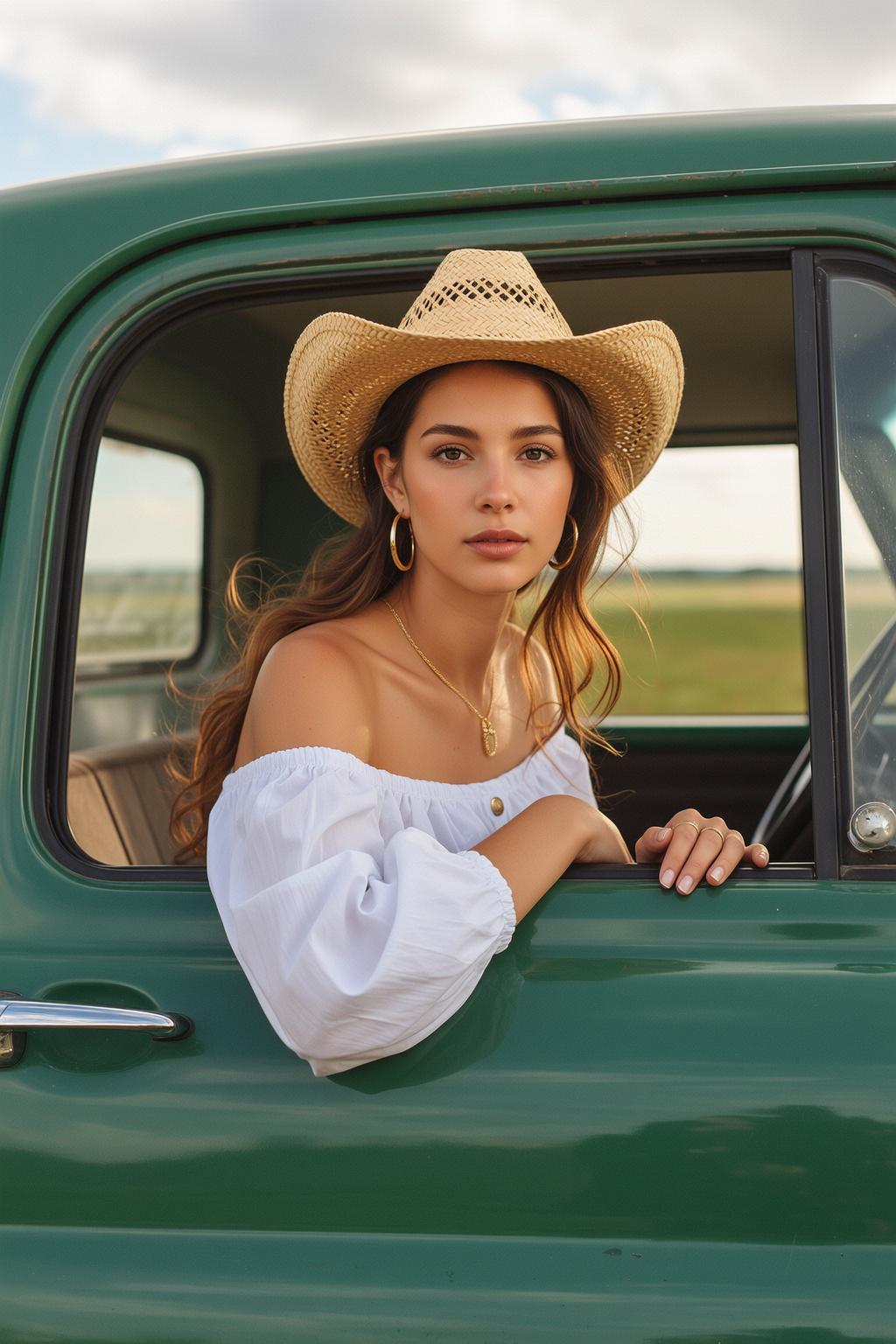 Explore Leaning Open Window Vintage Green Truck