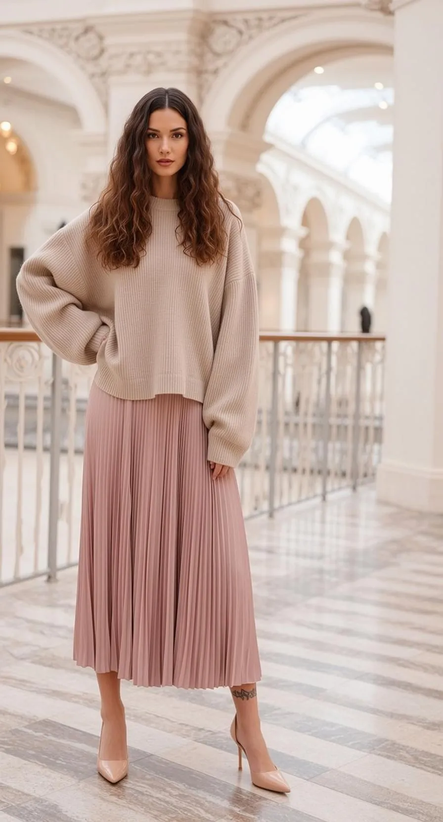 Tattoos With A Pink Skirt In An Arched Interior