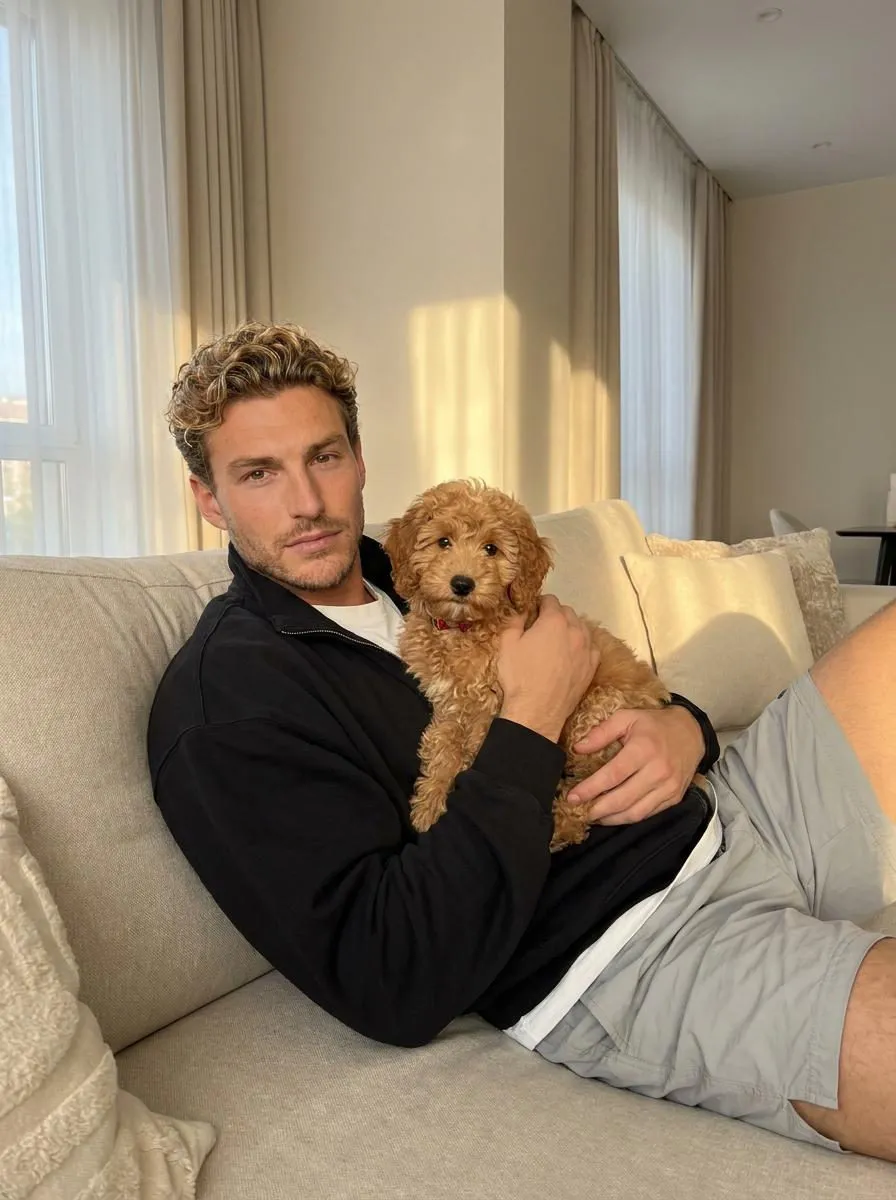 Puppy On Sofa In Modern Living Room