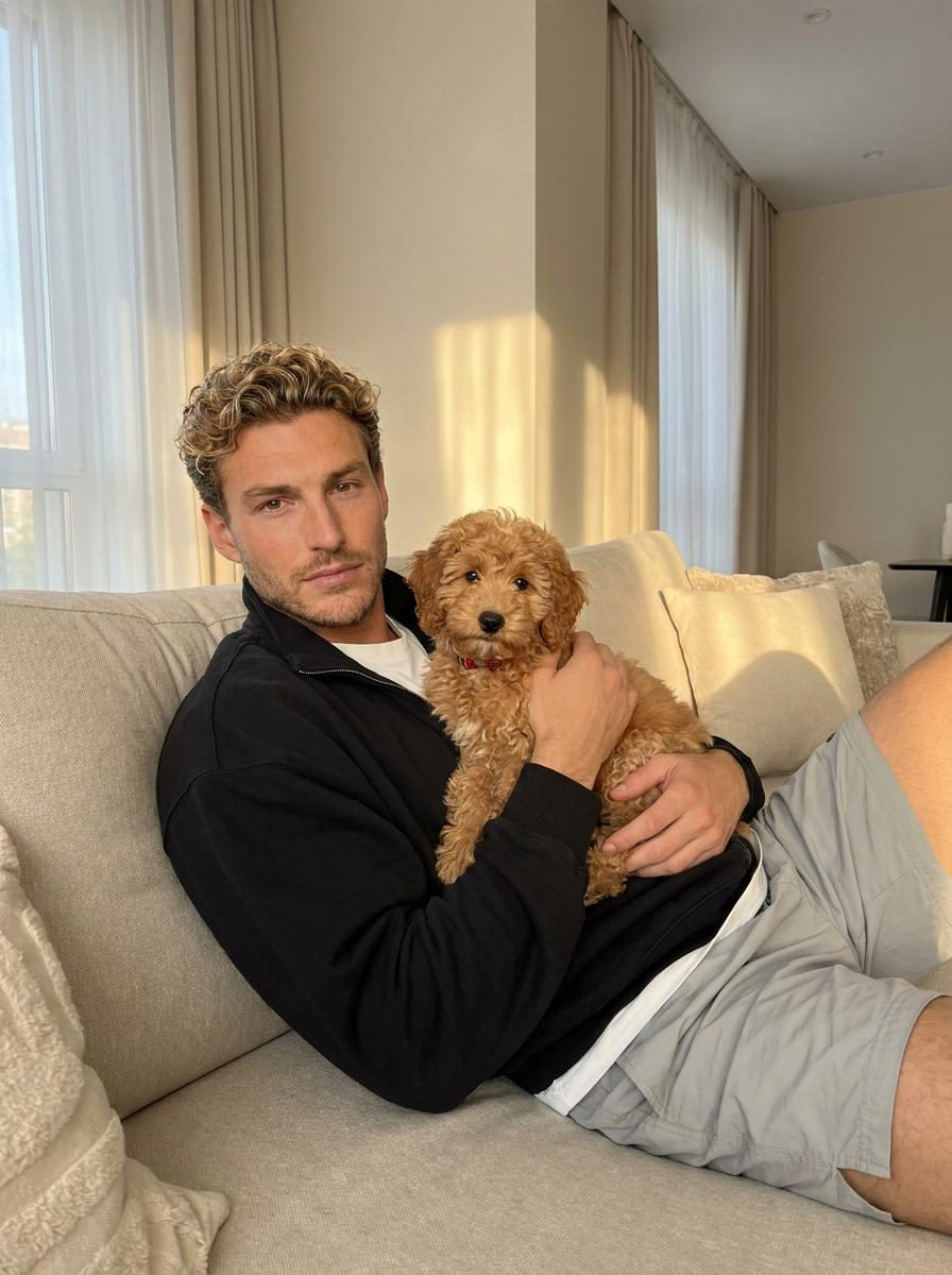 Puppy On Sofa In Modern Living Room