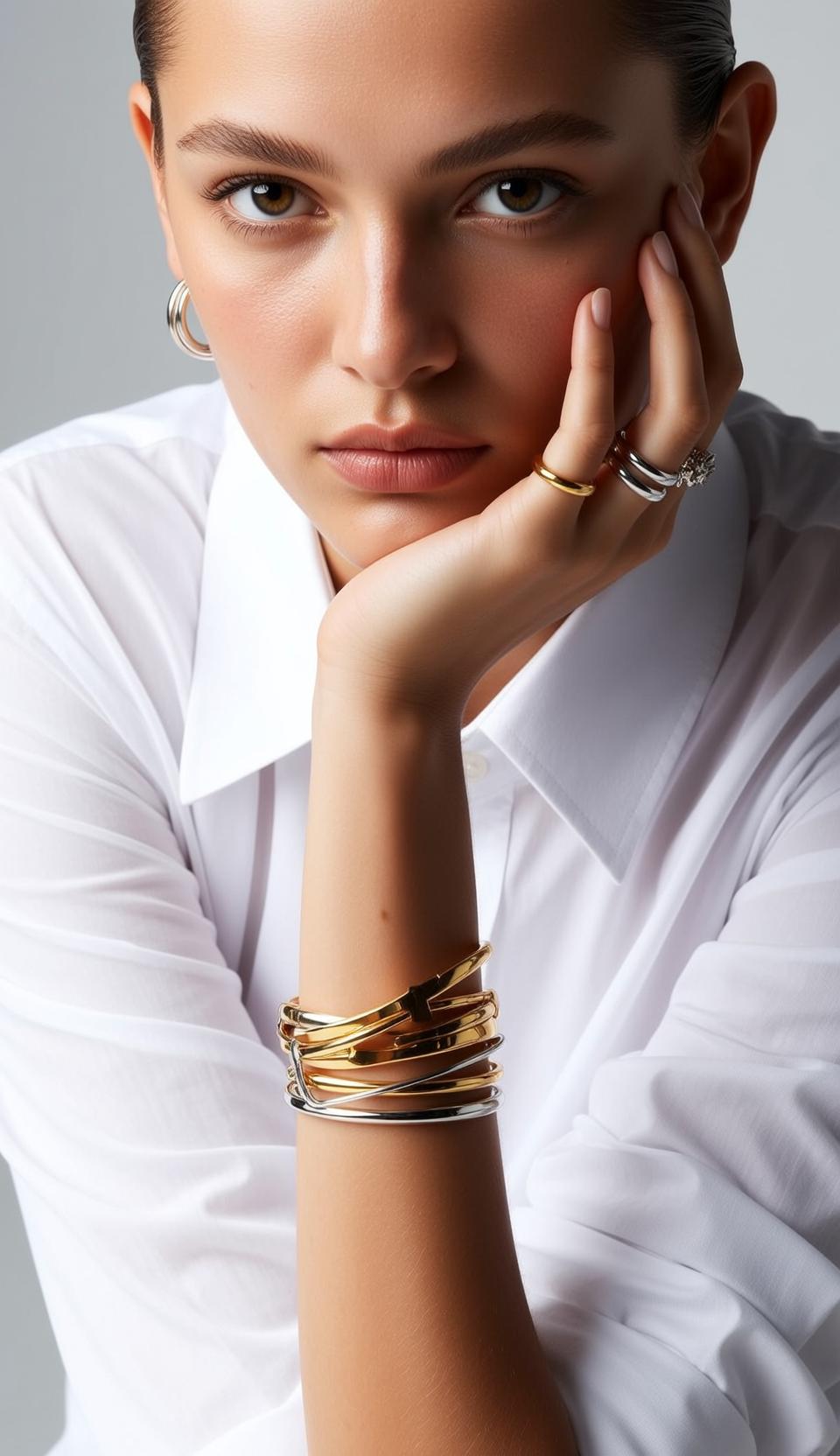 Luxury Young Pulled Back Fair White Collared