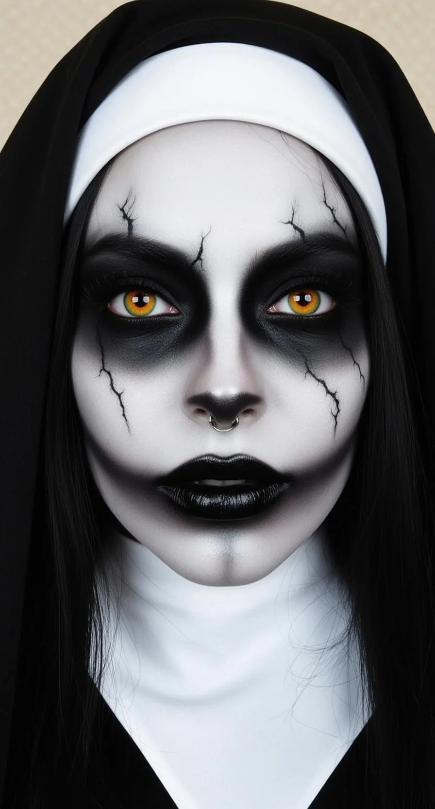 Halloween Makeup Young Cracked Long Black Hair