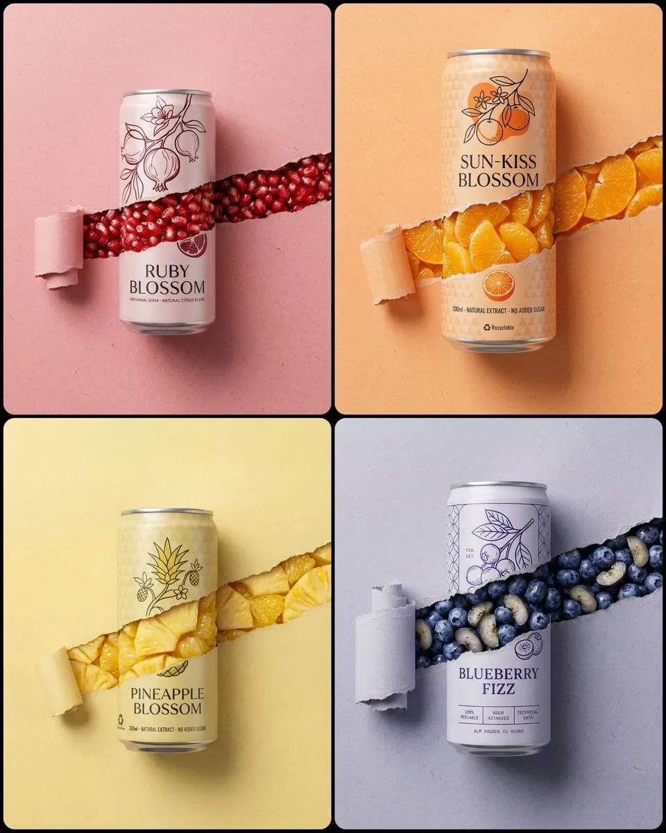Aluminum Soda Can With Fruit Segments Paper Tear