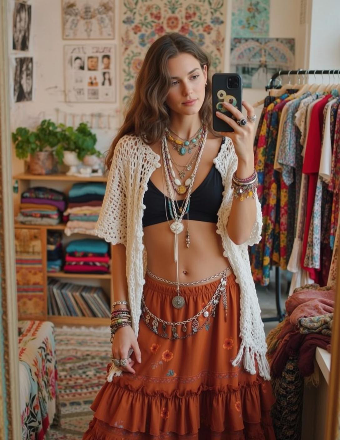 Bohemian Beach Selfie Orange Skirt