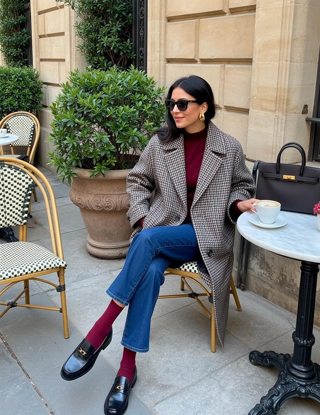 Autumn Dark Shoulder-length Straight Fair Burgundy Turtleneck