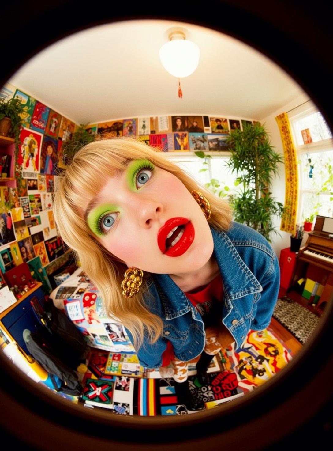 Red Tee Denim Jacket Fisheye