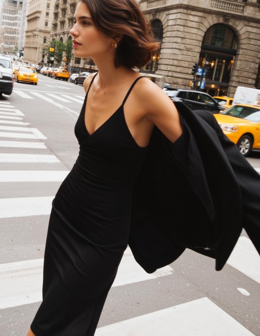 Walking City Street Yellow Taxi Candid Fashion