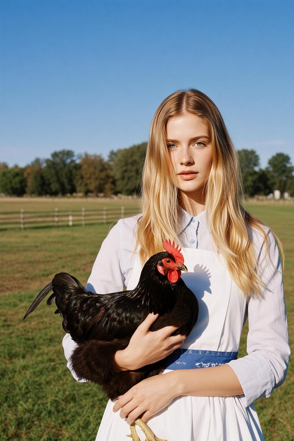 Explore Young Stands Outdoors Holding Black Hen