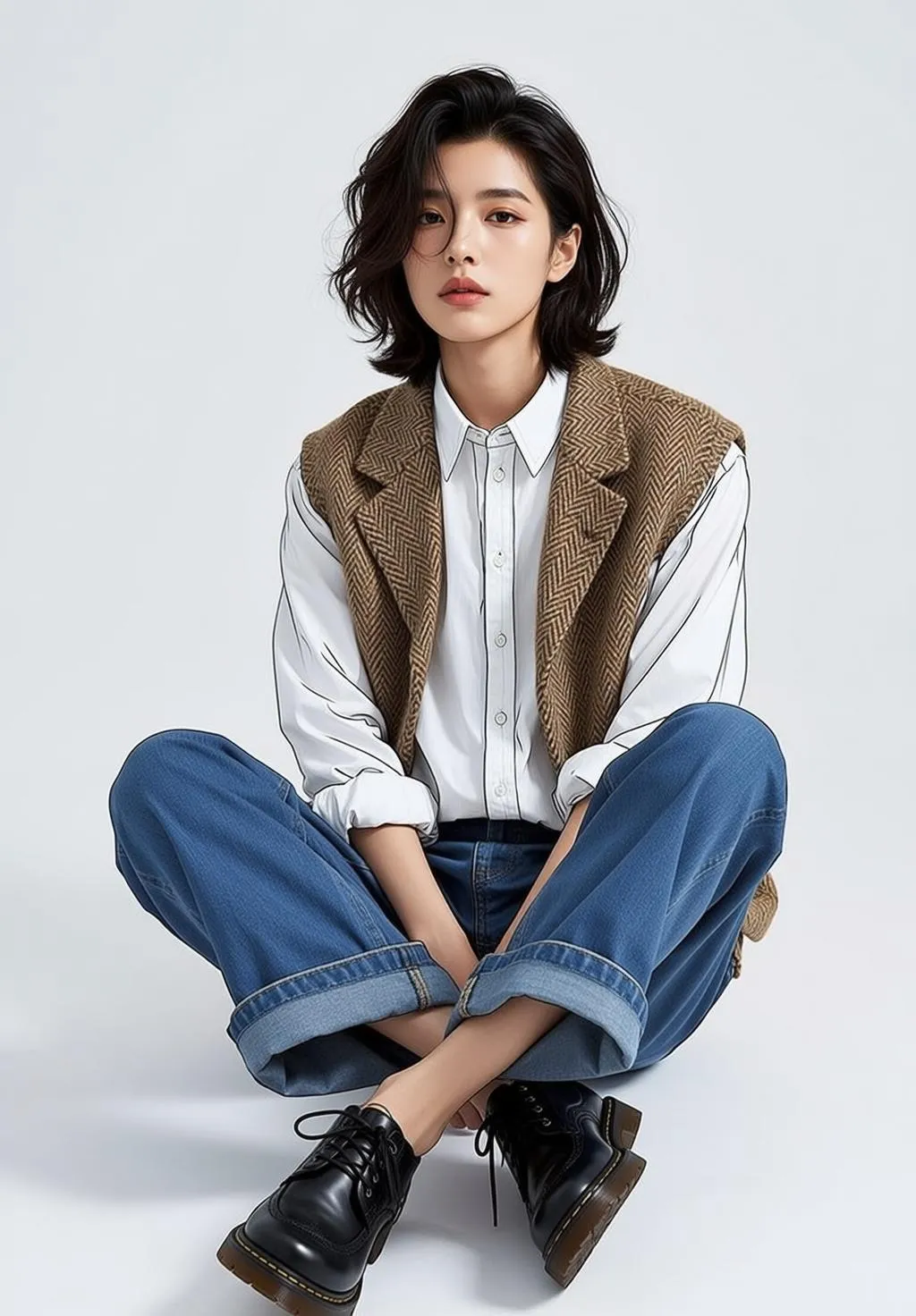 Casual Young Asian Short Dark Wavy Fair