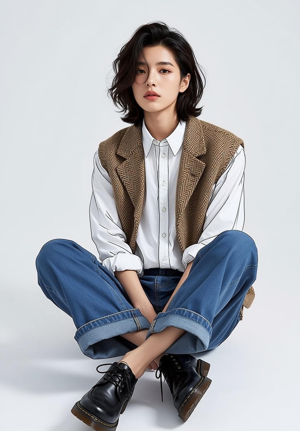 Casual Young Asian Short Dark Wavy Fair