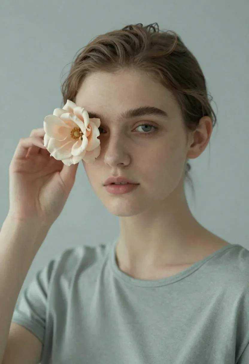 Soft-focus Portrait Young Woman With Light Brown Hair Pulled Back