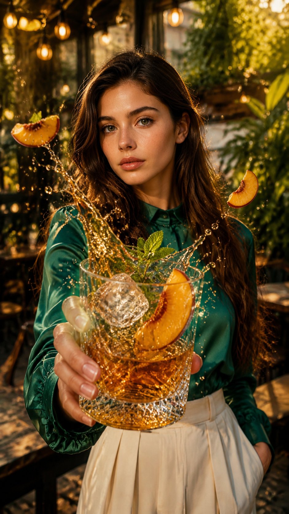 Holding Crystal Glass Outdoor Terrace Sunset