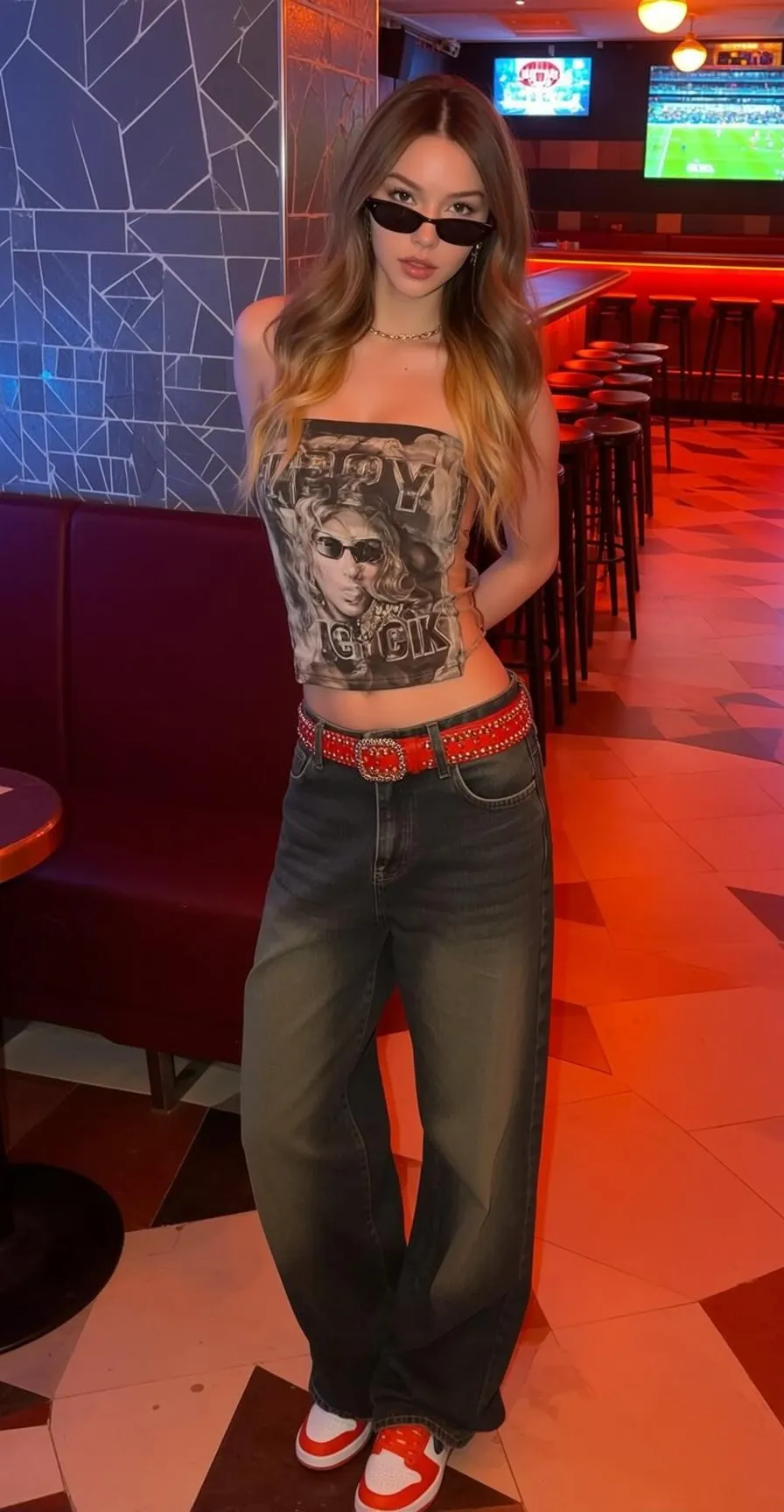 Sunglasses And Necklace In Bar Portrait