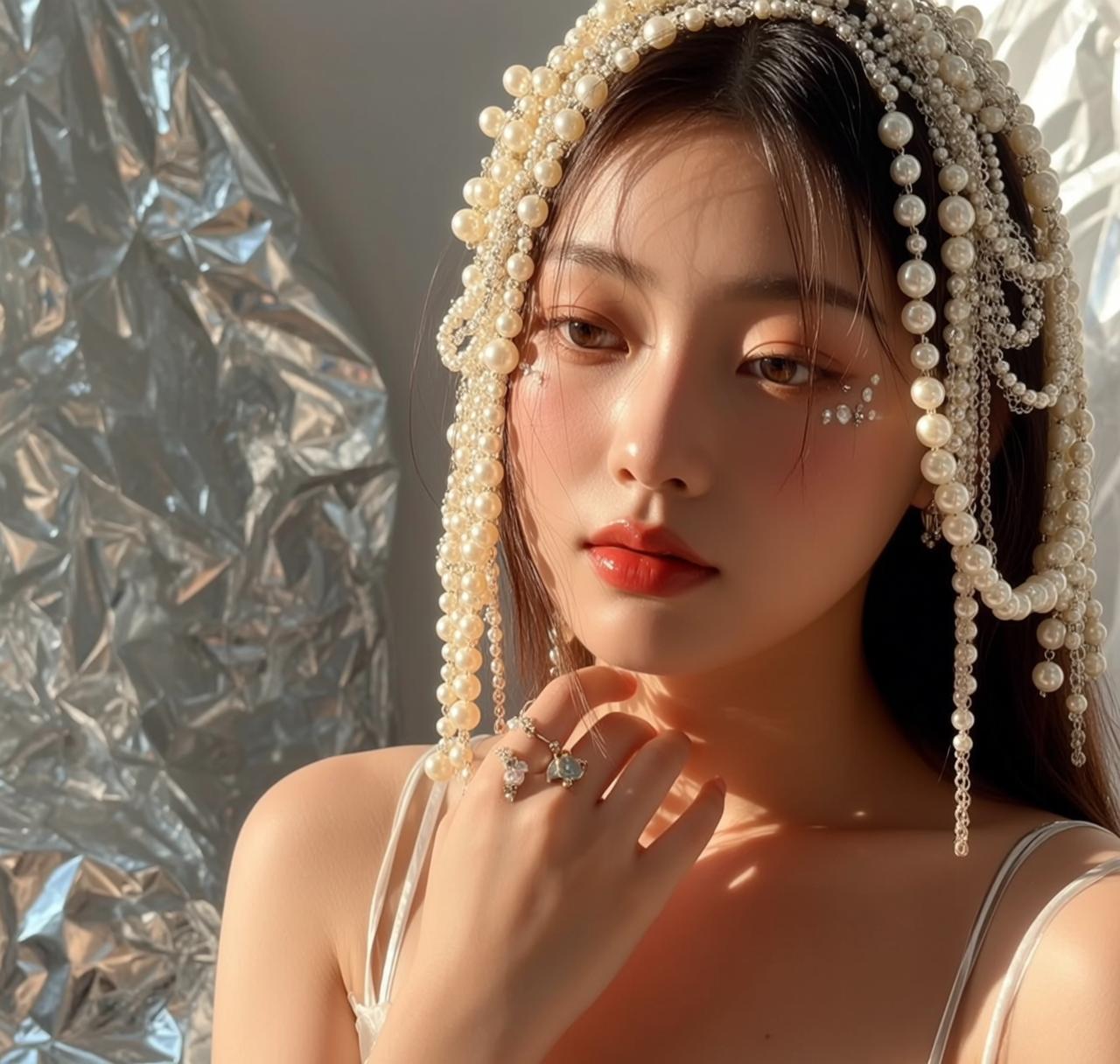 Pearl Headdress Silver Backdrop