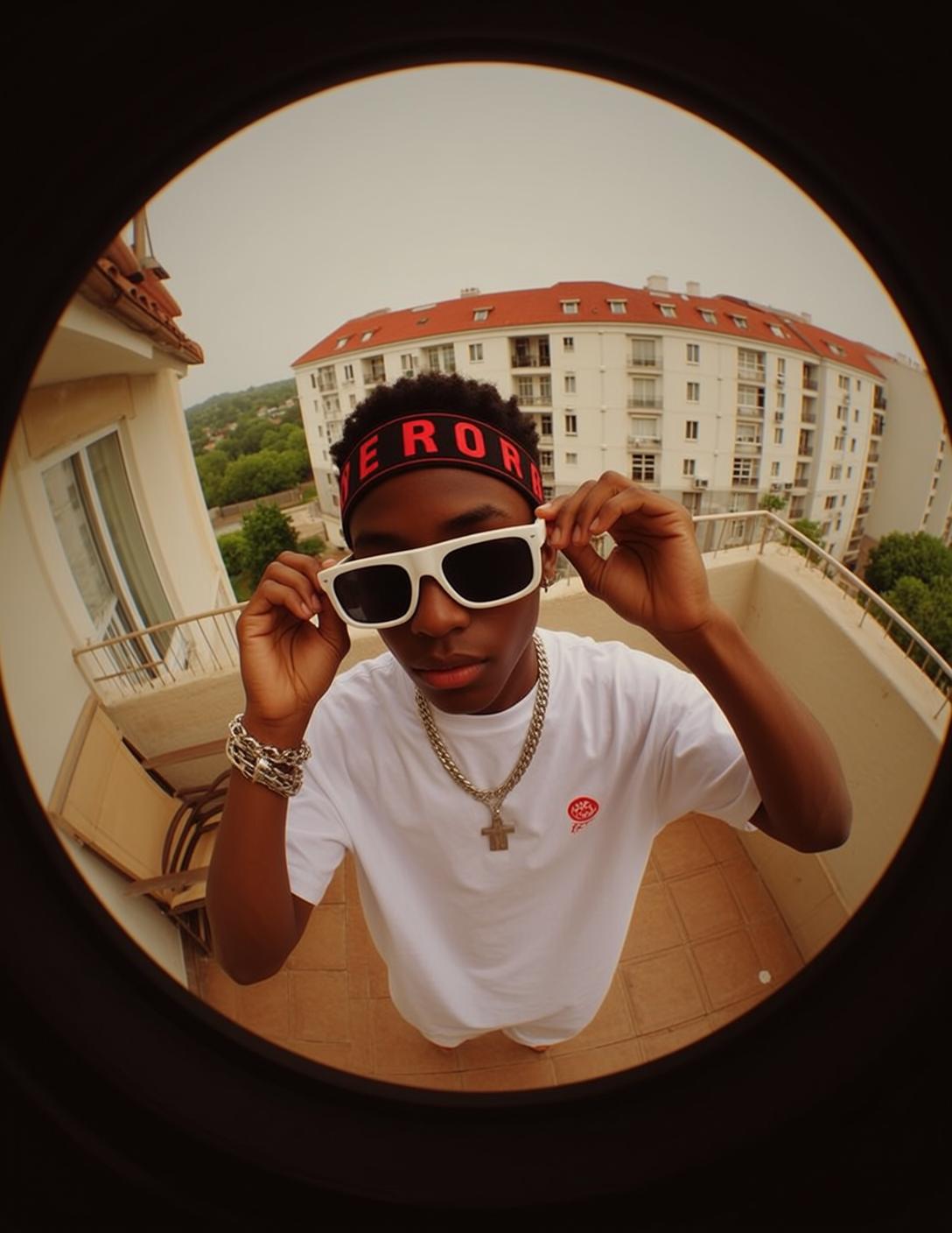 Fisheye Young Black Male Short Curly Hair